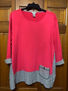 Multiples Bright pink Tunic with Black-and-White Striped Hem
